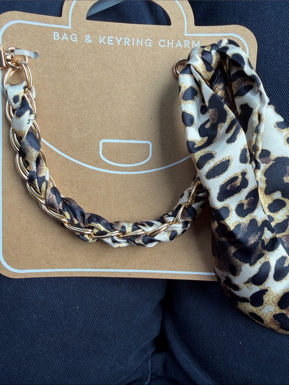 Leopard Print Scarf Bag & Keyring Charm - Gold Chain Accent